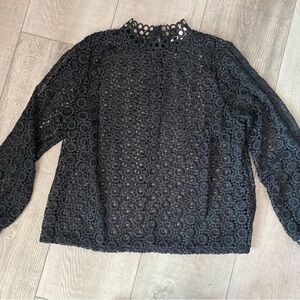H&M Black Lace High-Neck Blouse – Size 14